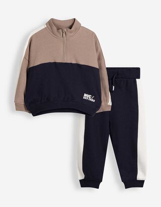 Sweater en broek set - Kleur blokkering - Taupe