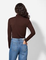 Tričko s dlhými rukávmi - Rolákový golier - tmavohneda