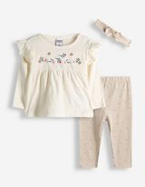 Set aus Langarmshirt und Leggings - Stickereien - wei&szlig;