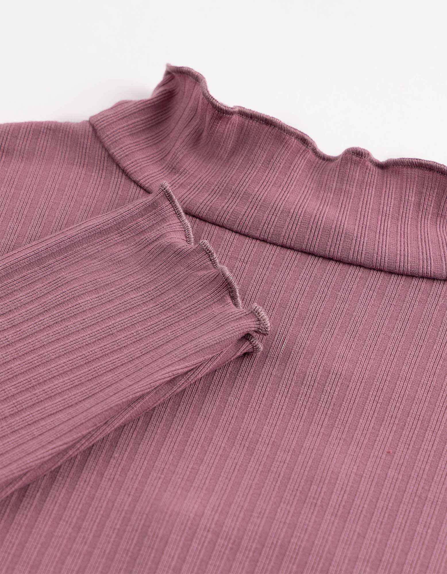 Langarmshirt - Rippenstruktur - Beere