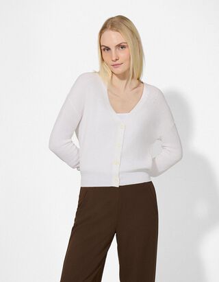 Strickjacke - V-Ausschnitt - wei&szlig;