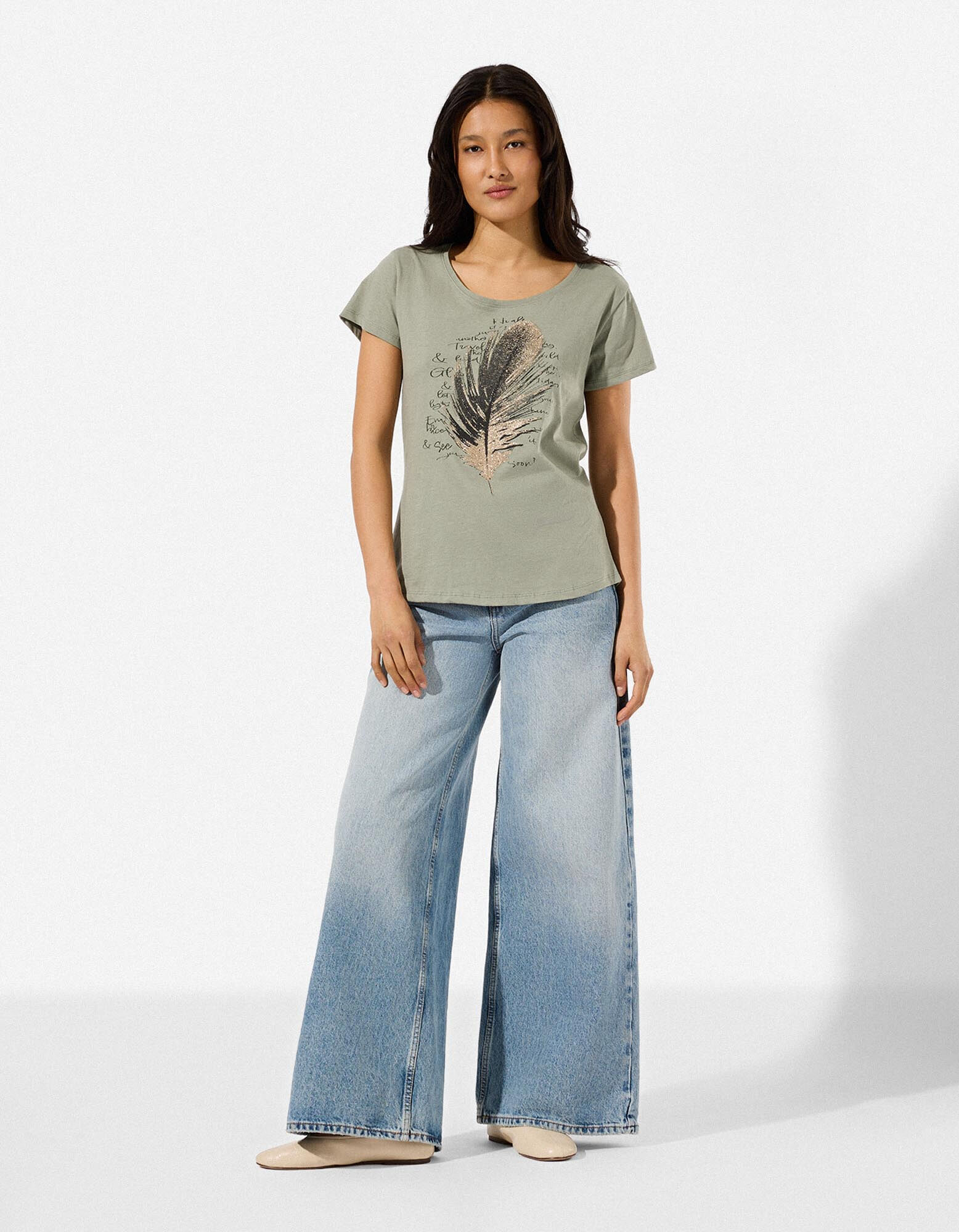 T-Shirt - Glitzerprint - Khaki