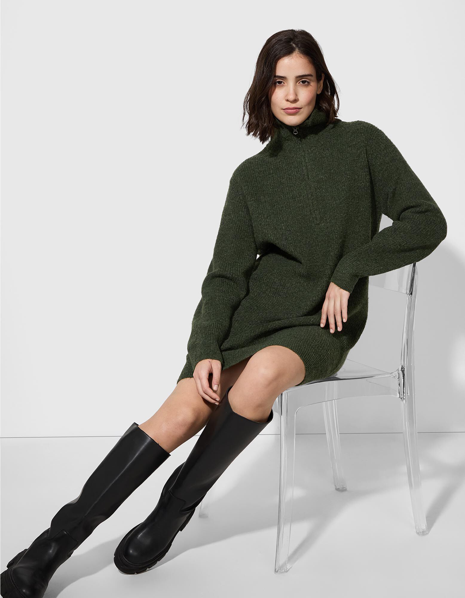 Kleid - Rollkragen - Dunkelgr&uuml;n
