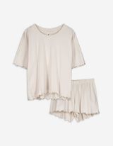 Pyjama Set aus Shirt und Shorts - einfarbig - weiß