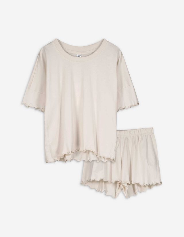 Pyjama Set aus Shirt und Shorts - einfarbig - weiß