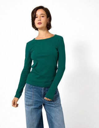 Langarmshirt - Baumwolle - Dunkelgr&uuml;n