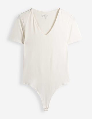 Body &agrave; manches courtes - Teneur en stretch - Blanc cass&eacute;