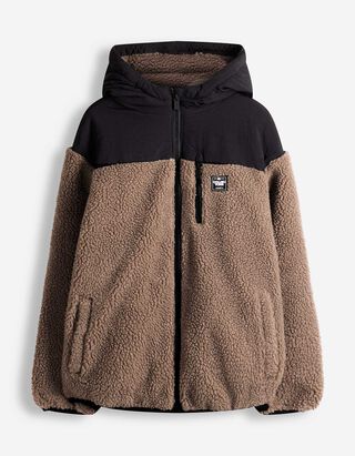 Sweatjacke - Teddyfell - Taupe