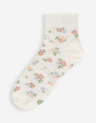Socken - Florales Muster - wei&szlig;