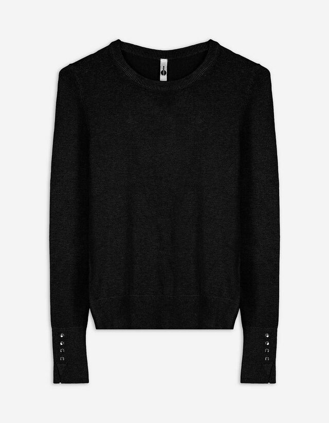 Strickpullover - Zierknöpfe - schwarz