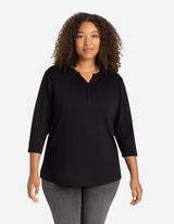 Hosszú ujjú felső - Henley kivágás - fekete