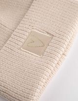 Căciulă cu ciucure - Tricot cu nervuri - Bej