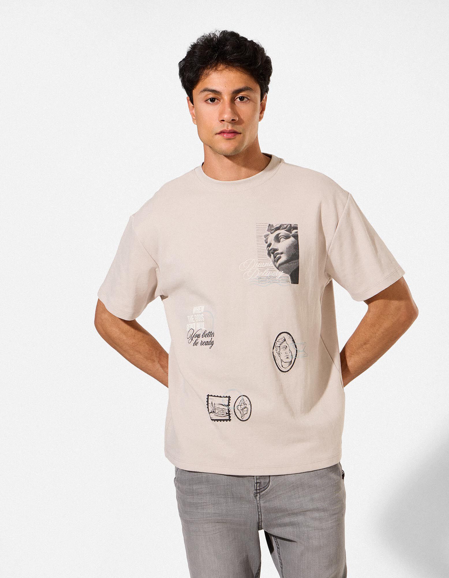 T-Shirt - R&uuml;ckenprint - beige