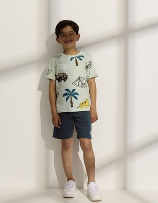 &nbsp;Set aus T-Shirt und Shorts - Allover-Print - Hellblau