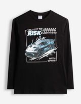 Langarmshirt - Frontprint - Schwarz
