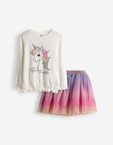 Set aus Shirt und Rock - Mehrfarbiges Design - wei&szlig;