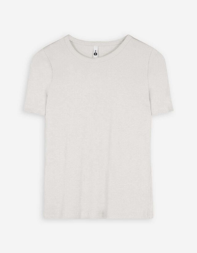T-shirt - Geribde structuur - beige