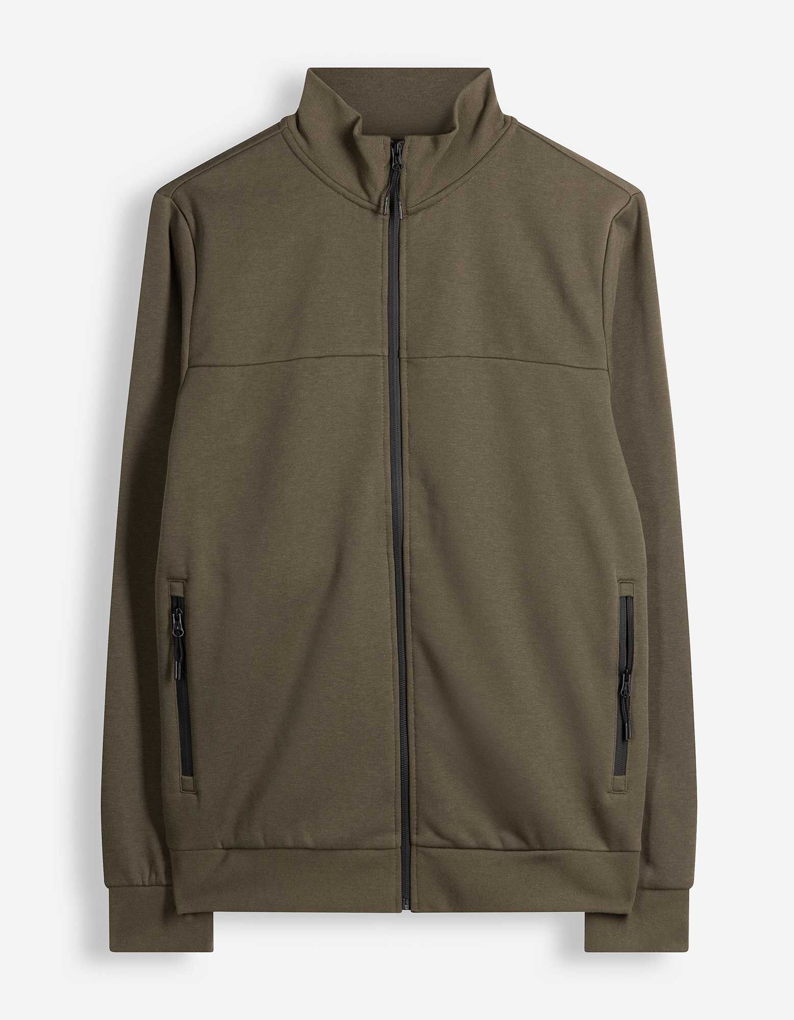 Strickjacke - Stehkragen - Khaki