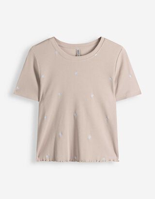 T-Shirt - Stickerei - beige