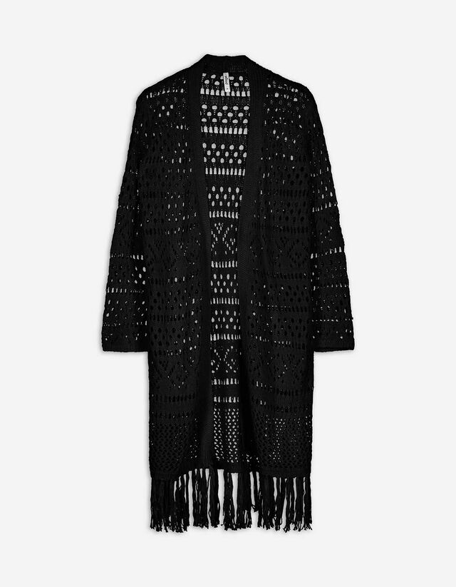 Cardigan lungo - Maglia traforata - nero