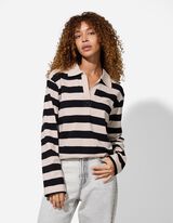 Pololangarmshirt - Streifen - beige