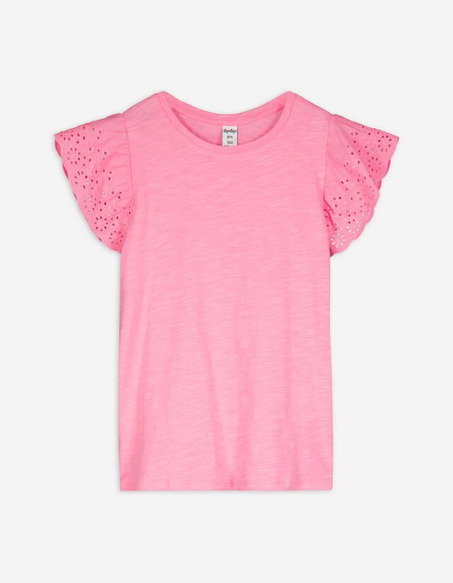 T-shirt - ażurowa koronka - rozowy