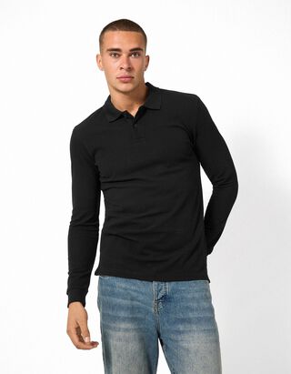 Langarmshirt - Polokragen - Schwarz