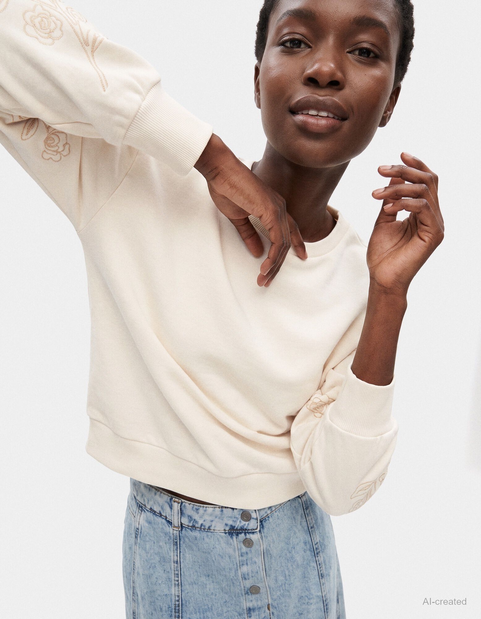 Sweatshirt - Ballon&auml;rmel - Off-White