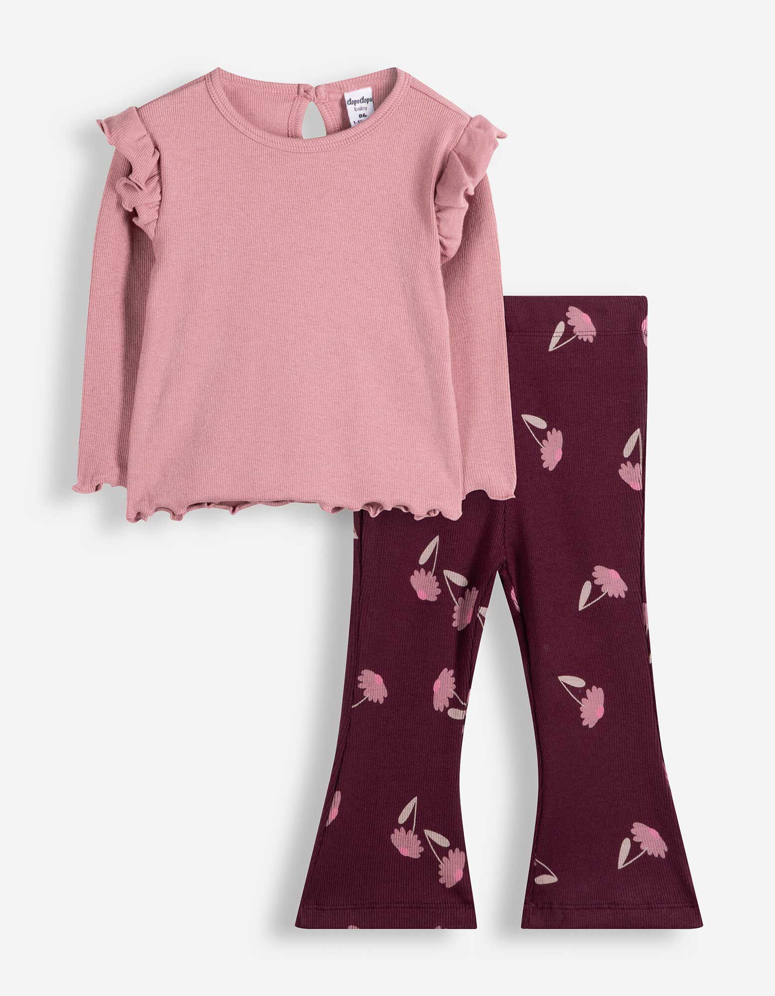 Set aus Langarmshirt und Leggings - Allover-Print - Rosa