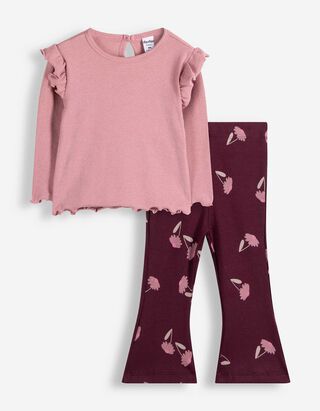 Set aus Langarmshirt und Leggings - Allover-Print - Rosa