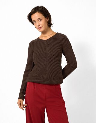 Strickpullover - V-Ausschnitt - Dunkelbraun