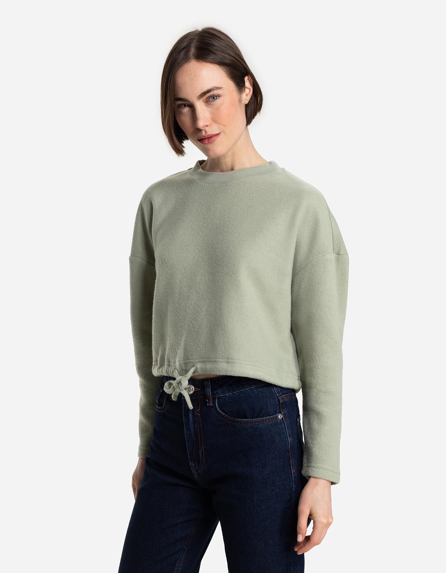 Sweatshirt - Tunnelzug am Saum - grün - Takko Fashion
