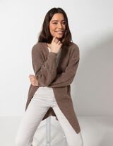 Dlhý kardigán - Rebrový úplet - svetlohnedy