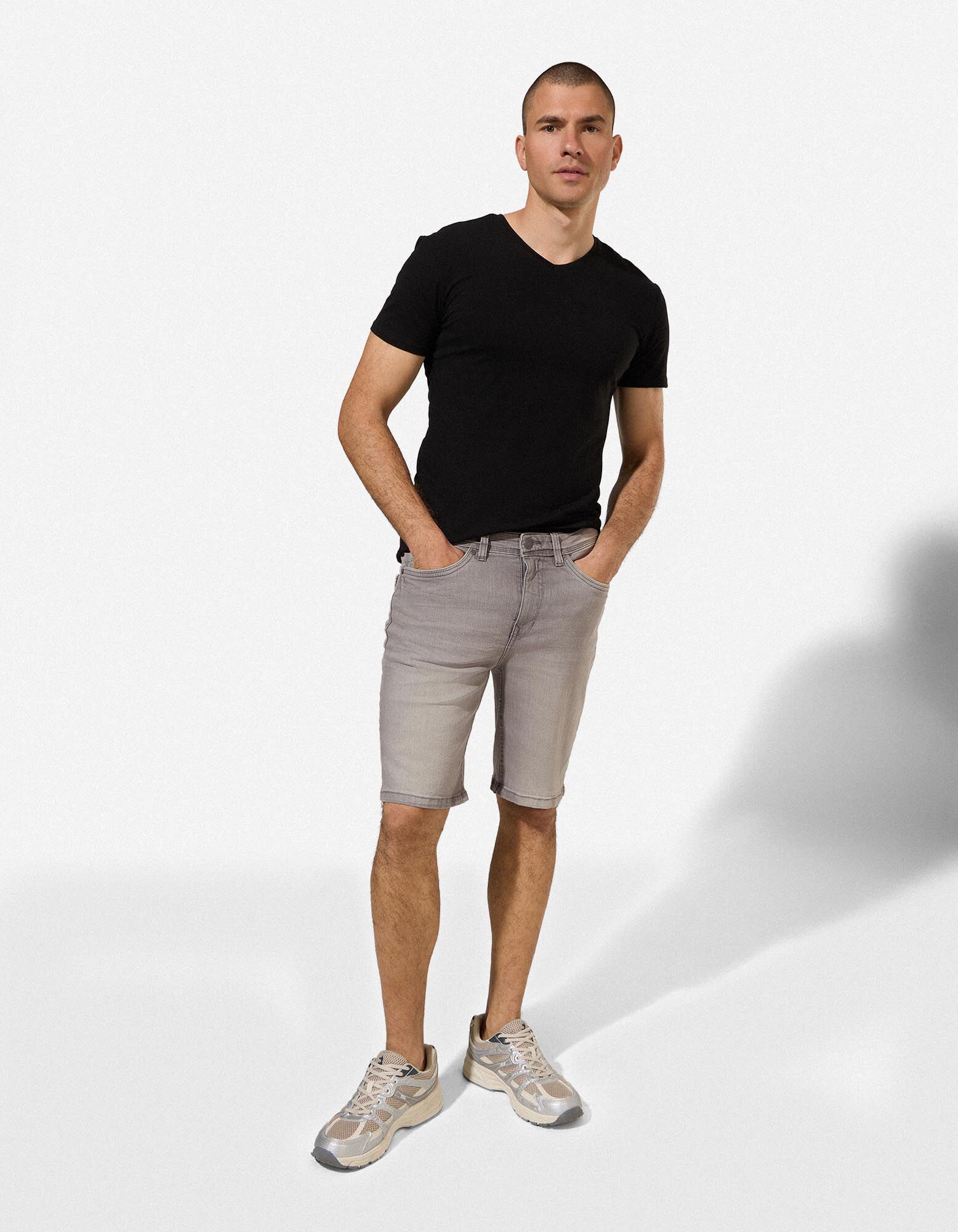 Jeansshorts - Wascheffekte - Grau