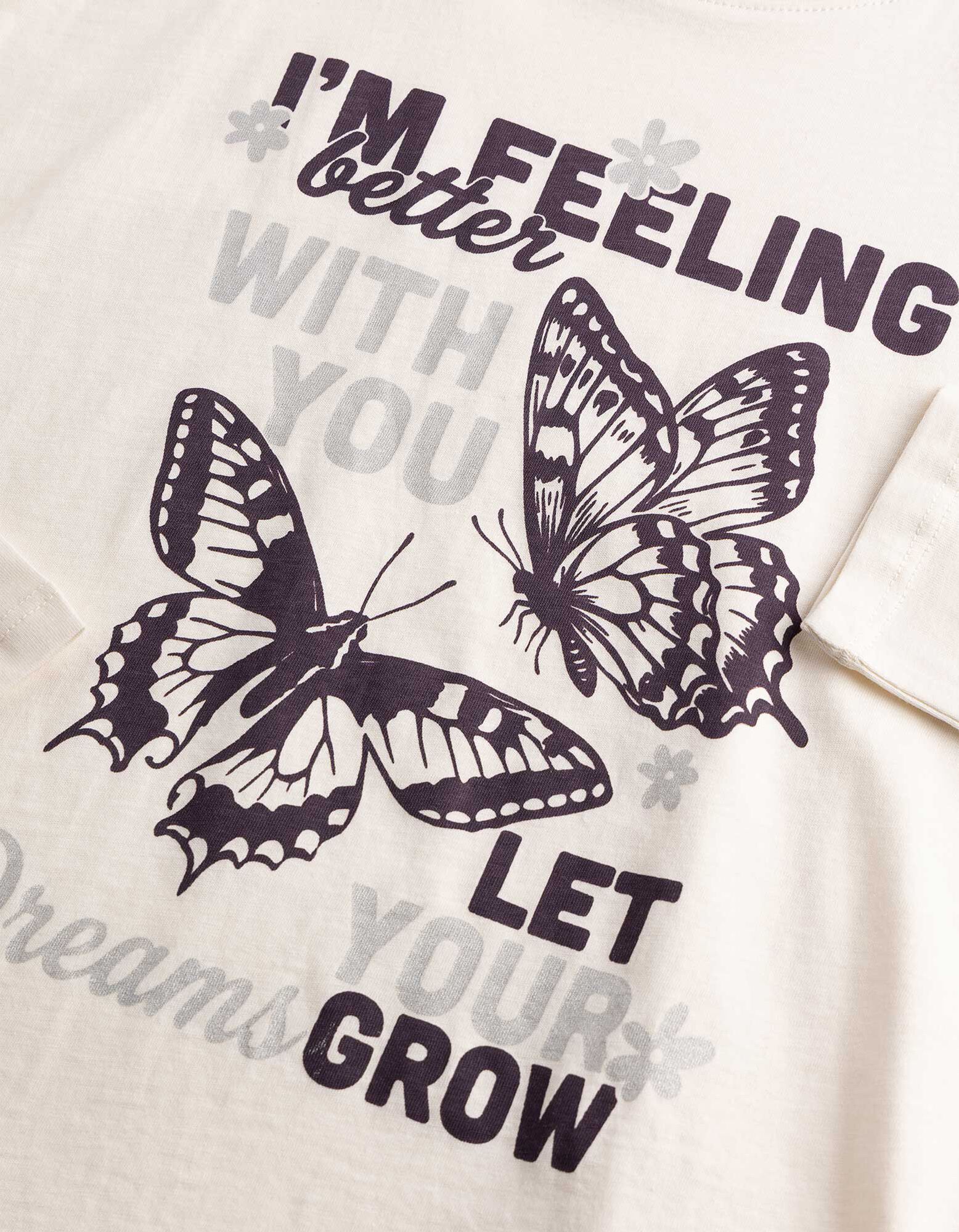 Langarmshirt - Frontprint - Beige