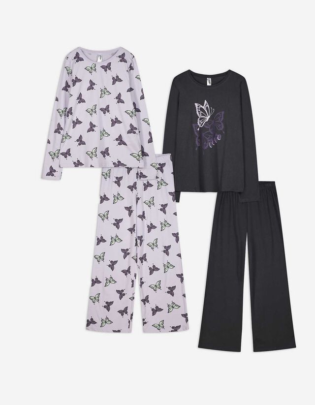 Pyjama Set aus Langarmshirt und Hose  - 2er-Pack - bronzefarben