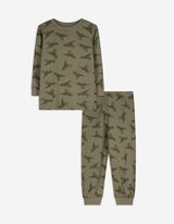 Pyjama Set aus Sweatshirt und Hose - Mustermix - dunkelgrün