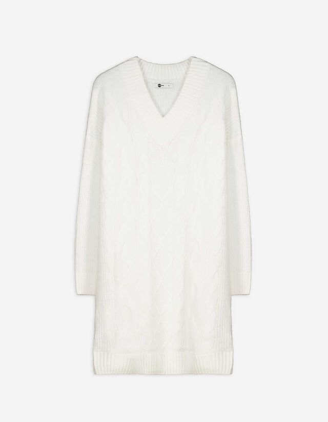 Strickkleid - Zopfstrick - weiß