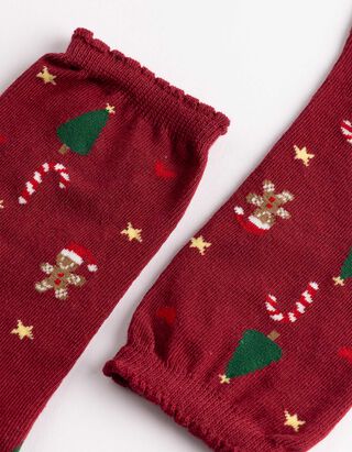 Chaussettes - &agrave; motifs - rouge fonc&eacute;