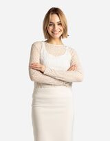 koszulka z długim rękawem - koronka - bialy