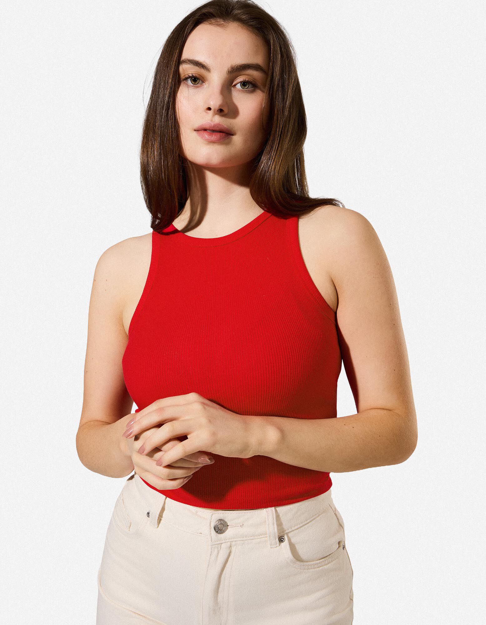 Cropped Top - Gerippt - Rot