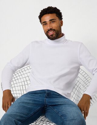 T-shirt &agrave; manches longues - Col roul&eacute; - blanc