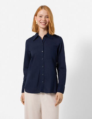 Overhemdblouse - Zachte touch - Donkerblauw