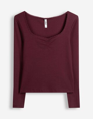 Langarmshirt - Spitzenbesatz - Lila