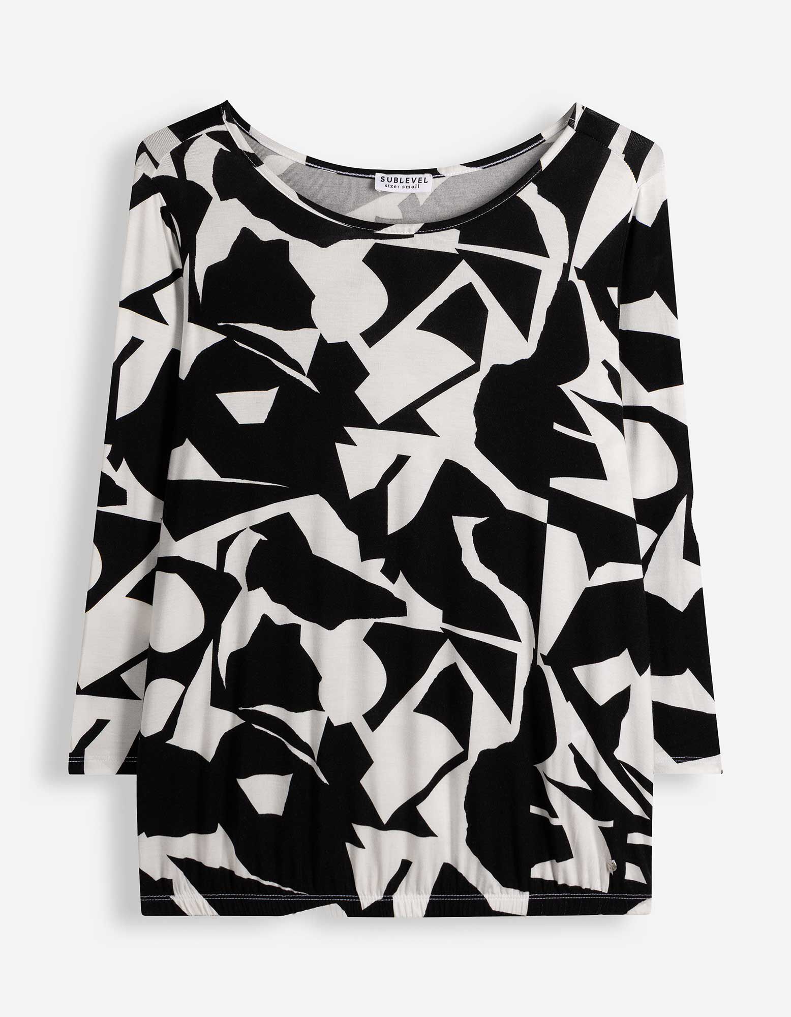 Langarmshirt - Allover-Print - Schwarz