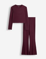 Pyjama Set aus Shirt und Hose - Gerippt - Lila