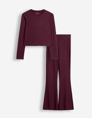 Pyjama Set aus Shirt und Hose - Gerippt - Lila