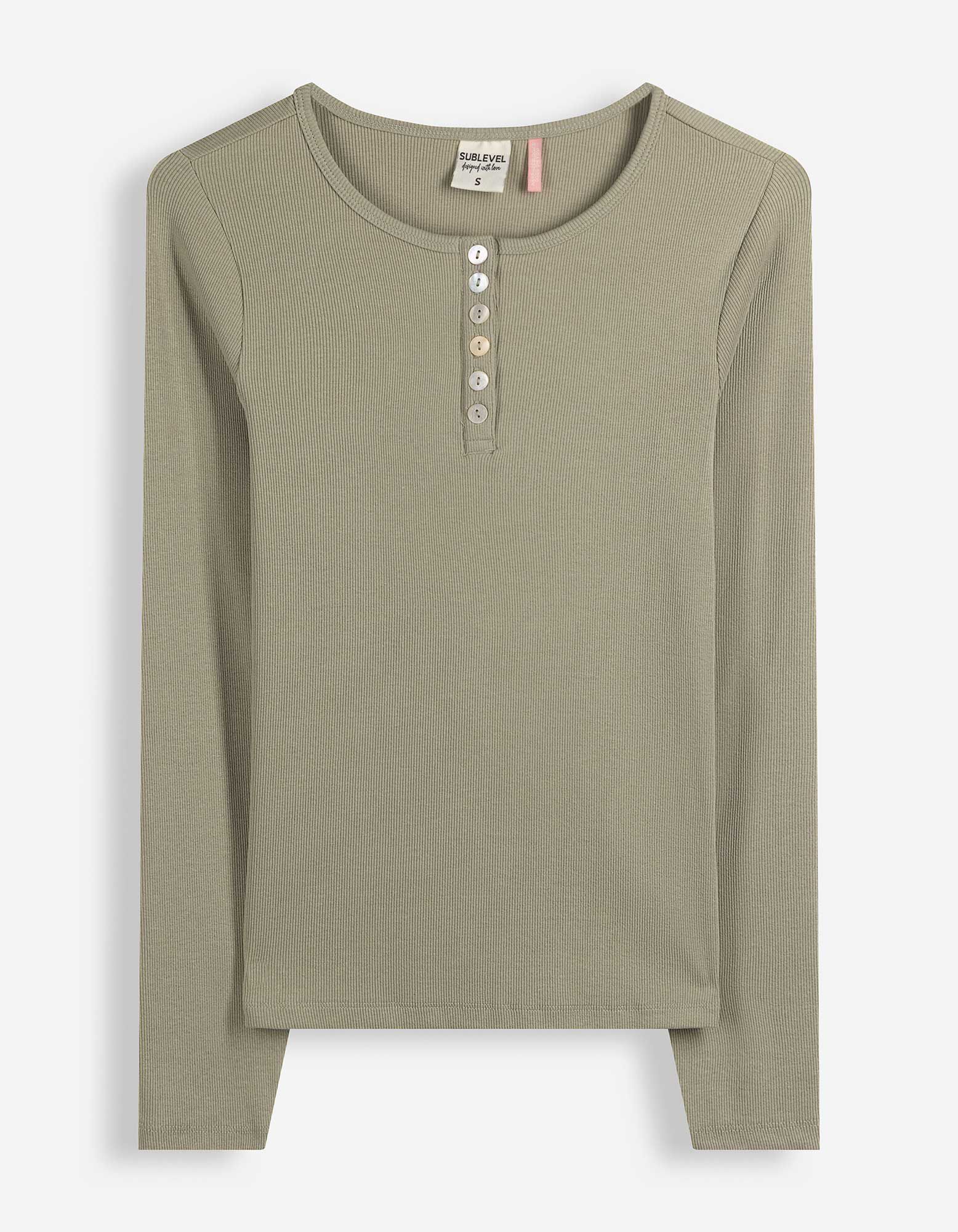 Langarmshirt - Zierkn&ouml;pfe - Khaki