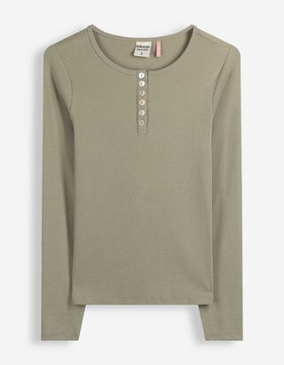Langarmshirt - Zierkn&ouml;pfe - Khaki