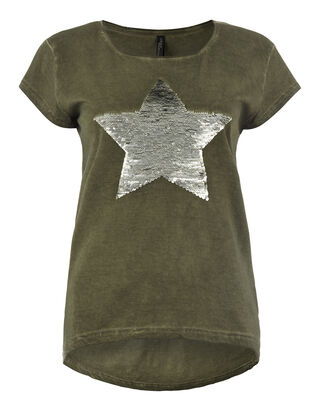 Damen T-Shirt mit Sternen-Motiv aus Wende-Pailletten
